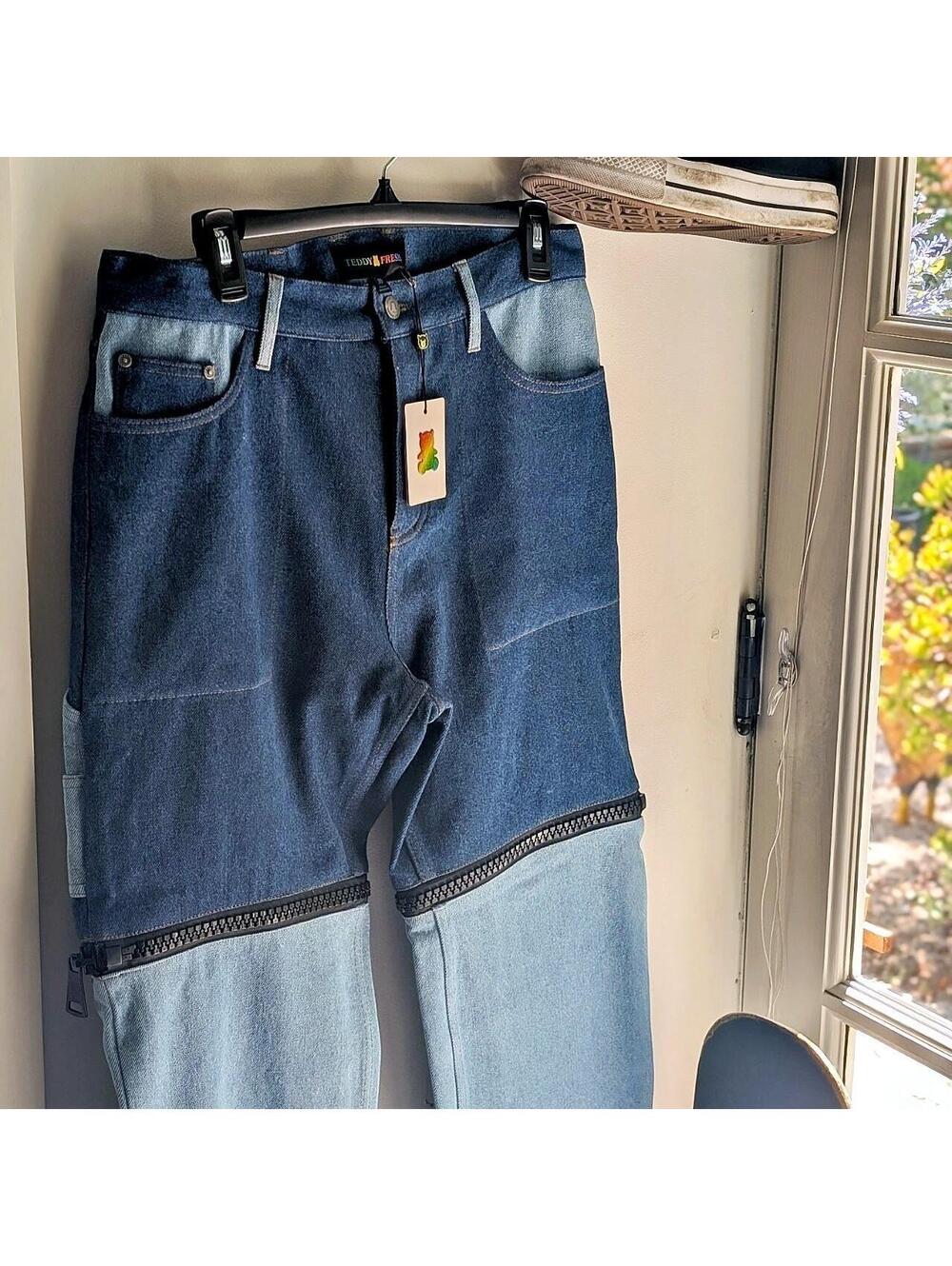 Teddy Fresh Zip-Off Convertible Carpenter Jeans NWT Two Tone Denim Y2K Size 30